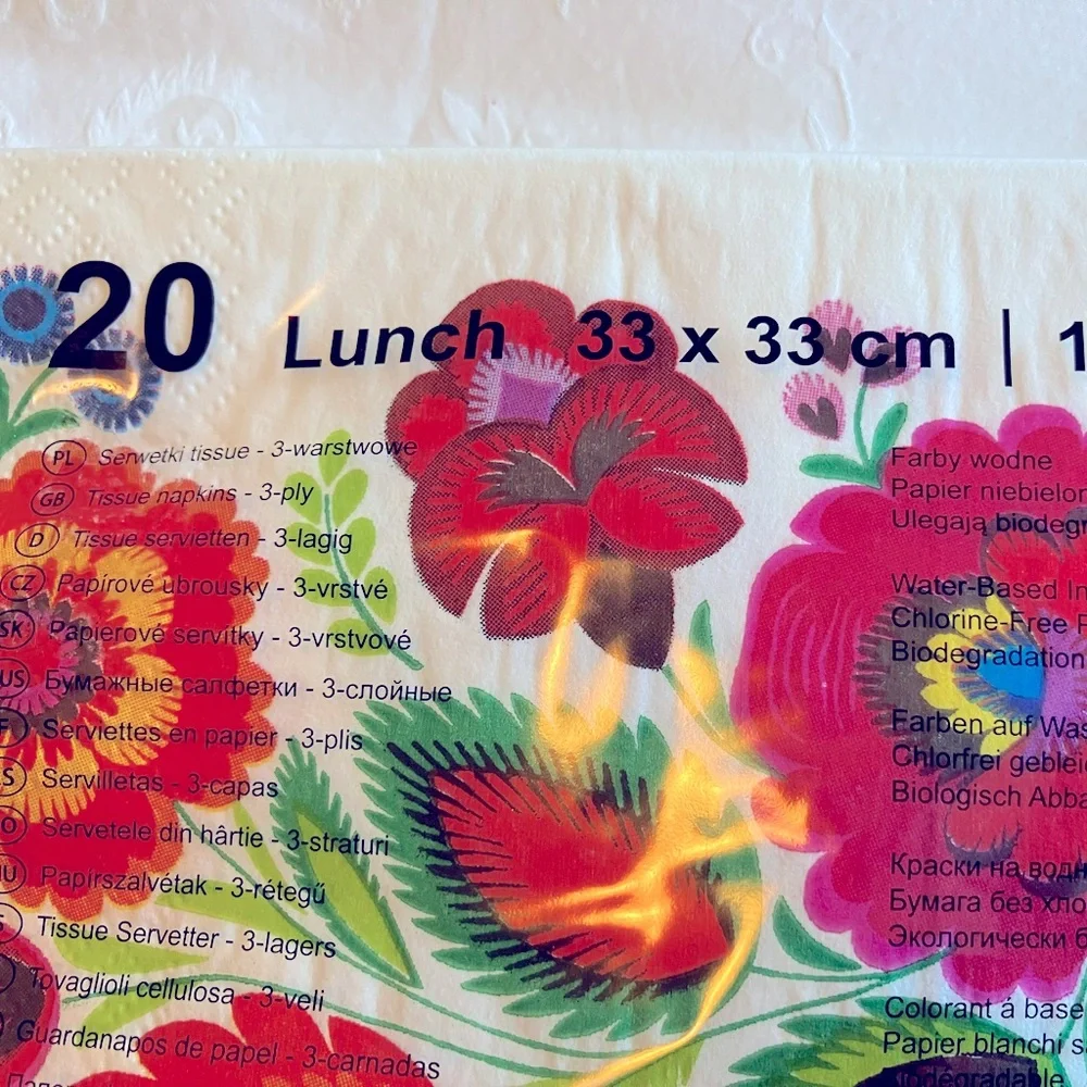 Set of 2 Floral Folk Pattern Lunch Paper Napkins - New